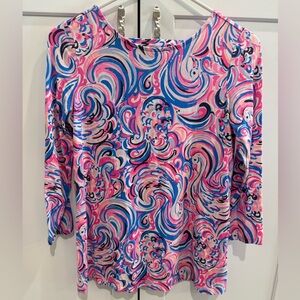 Lilly Pulitzer Pink and Blue Swirl Long Sleeve Top
